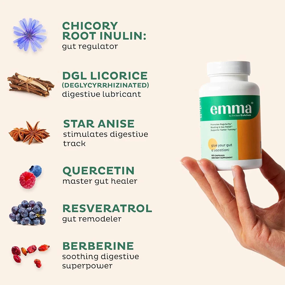Emma Gut Health Relief Supplement | 60 Digestive Capsules For Women & Men | Helps Ease Bloating & Digestion