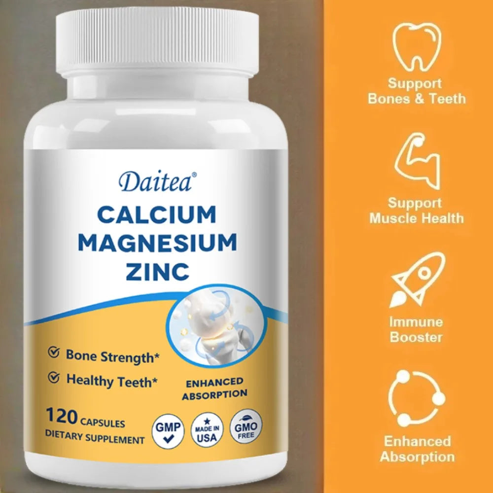 Calcium, Magnesium, Zinc Supplement - Supports Bone Health and Immune System Enhances Nutrient Absorption