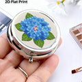 Portable Mini Metal Pill Box Blue Hydrangea Floral 3 Compartment Medicine Case Travel Pill Organizer Small Pocket Vitamin Storage Holder for Purse Floral Pattern Medicine Dispensing Container Compact Durable Health Care Gift for Women Mom