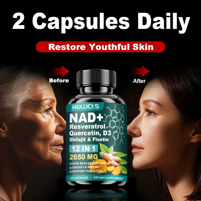 High Potency NAD+ Supplement, with Quercetin, Fisetin, Support Daily Vitality, Skin & Nails Health, Immune, Overall Well-Being