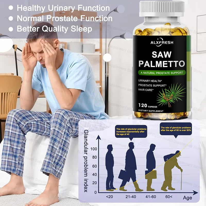 Saw Palmetto Capsules High Potency for Prostate, Urinary Tract ,Bladder Hair Health Supplement