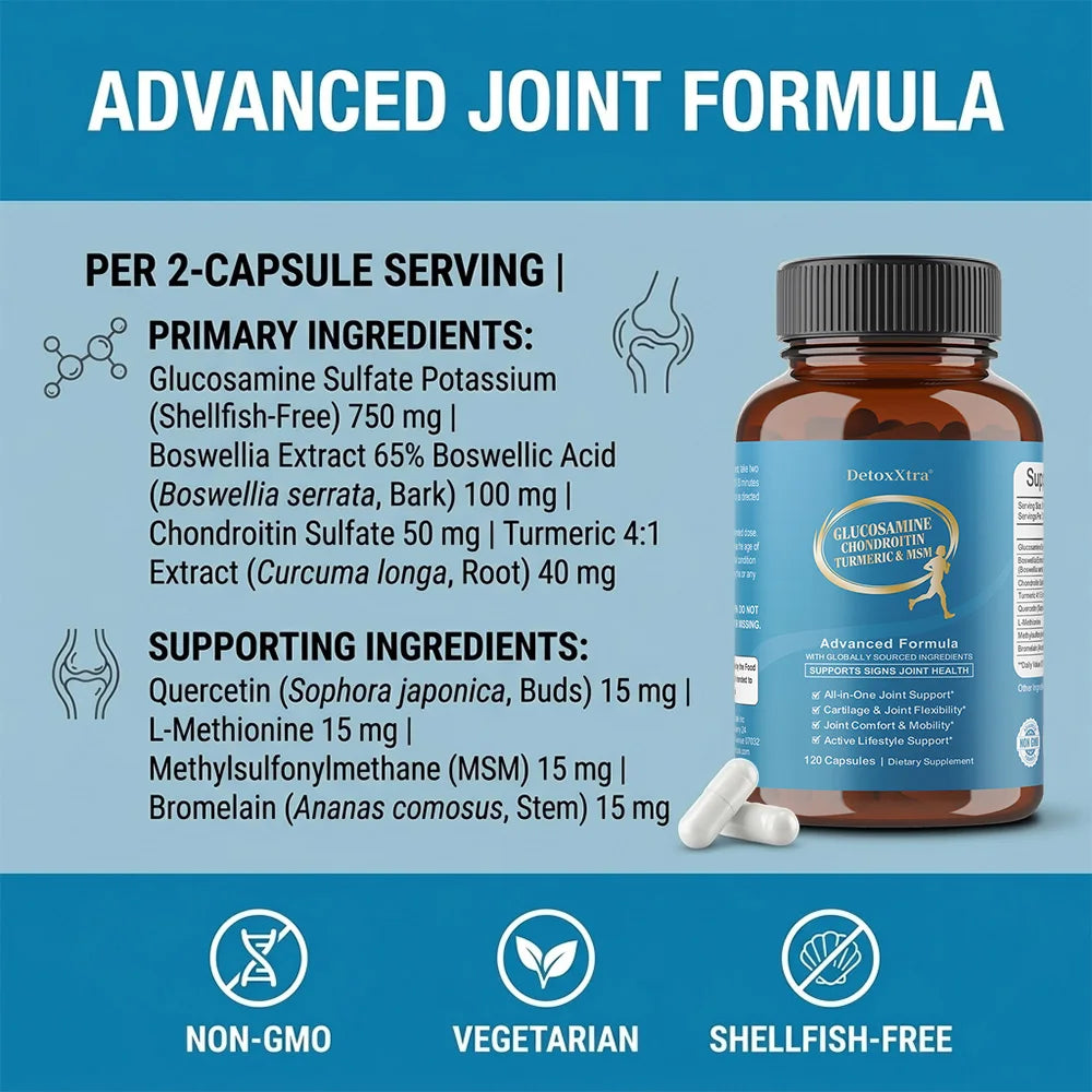 Glucosamine Chondroitin MSM | Joint Support Supplement Bone Health Support Flexibility & Cartilage Maintenance for Men & Woman