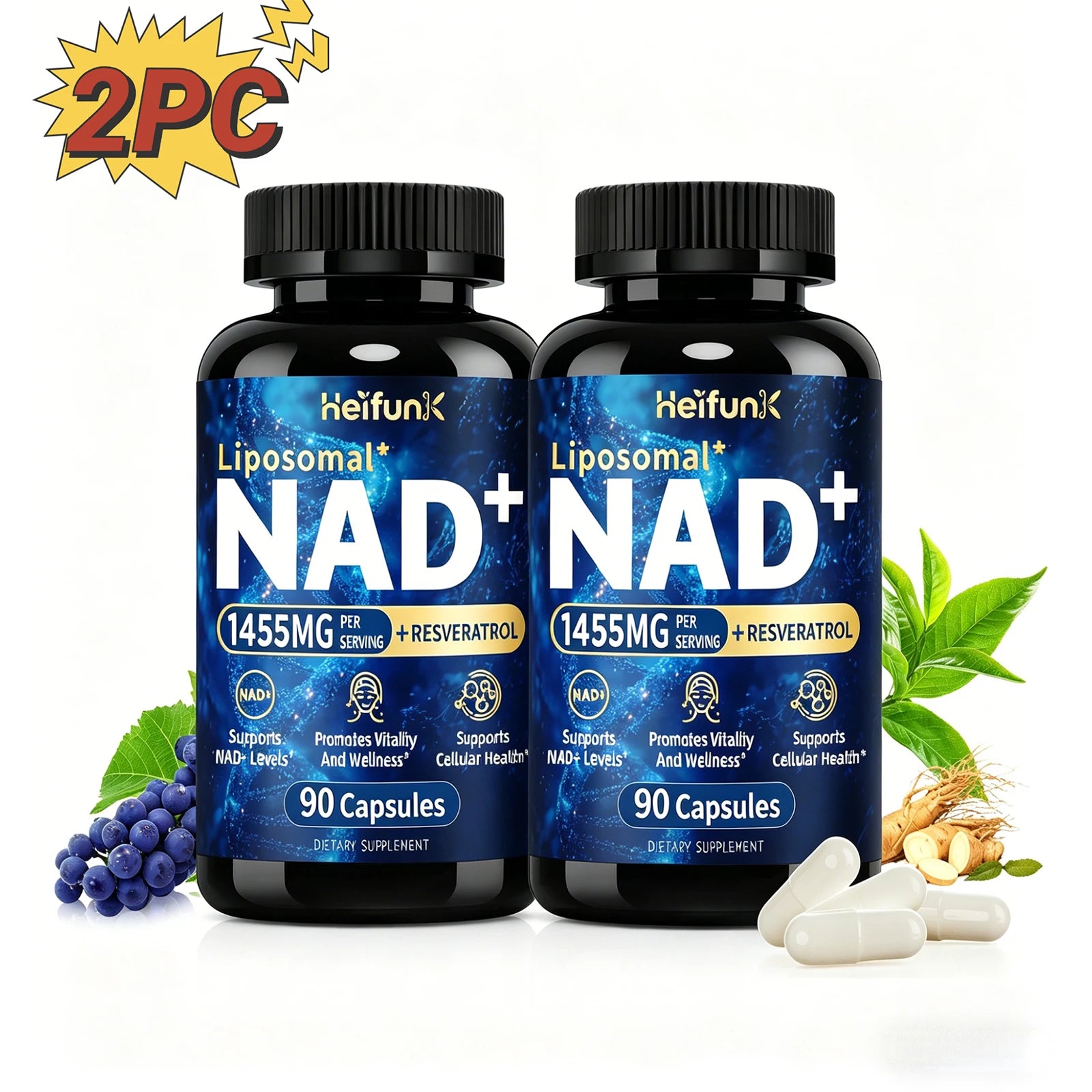 NAD+ Anti Aging Cell Booster Resveratrol Supplement Capsules with Niacinamide Support Cellular Health for Men & Women, Non-GMO