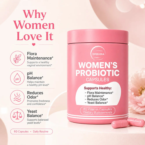 60-Capsule Probiotic Supplement for Women, Ideal Daily Dietary Nutritional Supplement, Portable Pink Bottle, Daily Care Partner for Females, Easy to Carry for Home, Office and Travel Use, Nutritional Supplement for Women’s Vibrant Lifestyle