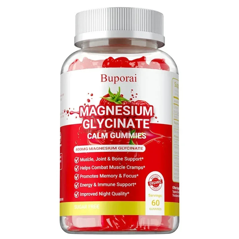 Magnesium Glycinate Gummies - Dietary Supplement, Promotes Muscle, Joint & Bone Health, Relieves Muscle Cramps, Natural Sleep