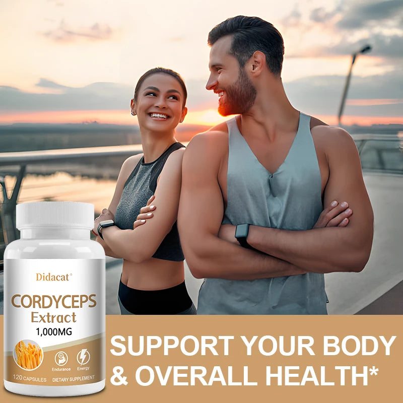 Natural Cordyceps 1000 Mg Supplement - Non-GMO 120 Capsules, Stamina and Energy Support, Helps Immune & Cardiovascular Health
