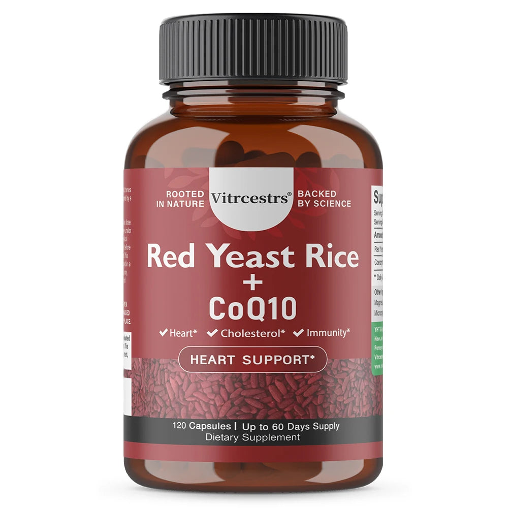CoQ10 + Red Yeast Rice Supplement, for Cardiovascular & Heart Health, Anti-Aging, Energy Boost, Promote Vitality, Non-GMO