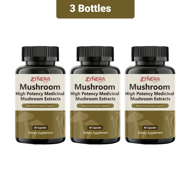 Mushroom Complex Capsules Supplement Support Immunity and Focus Health Boost Memory Protect Brain Nerves for men women stressful