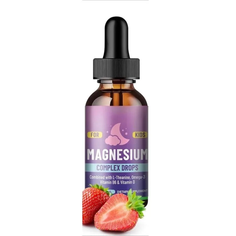 Kids Liquid Drops, Magnesium Glycinate with L-theanine Omega-3 Vitamin B6 D3 for Supports Bone Health and Relaxation 60 Ml