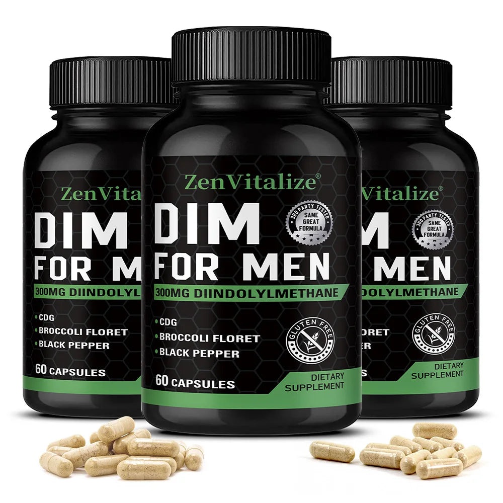 DIM Supplement for Men 300mg | Extra Strength Men’s Health Supplement with Broccoli and Black Pepper, Gluten-Free