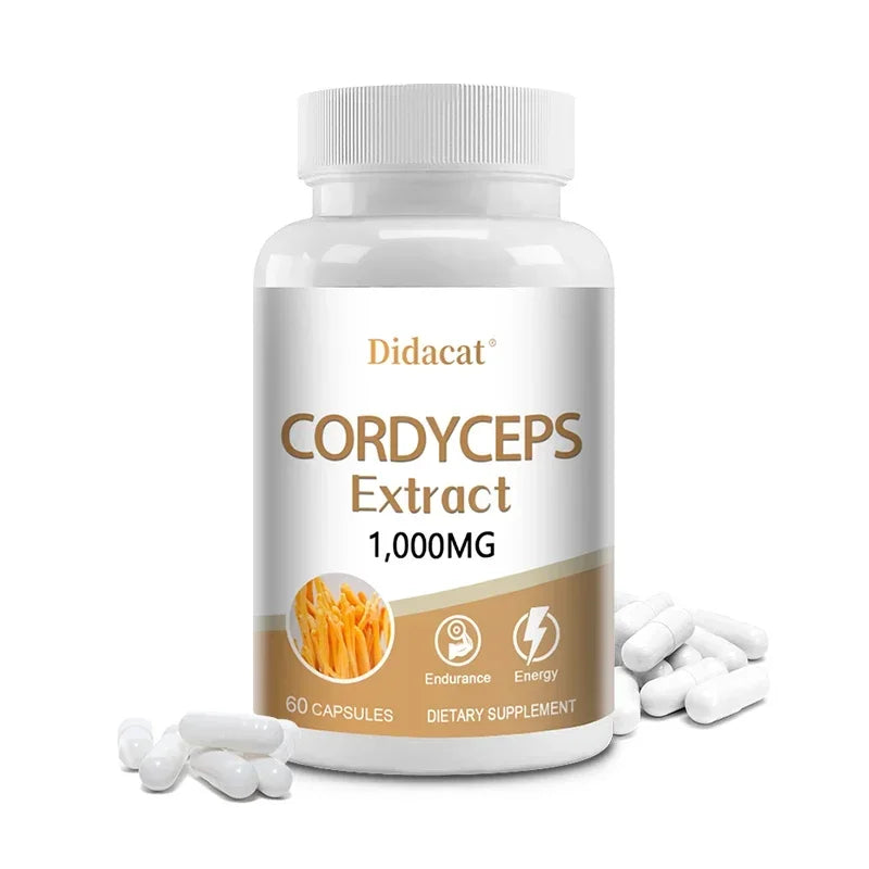 Natural Cordyceps 1000 Mg Supplement - Non-GMO 120 Capsules, Stamina and Energy Support, Helps Immune & Cardiovascular Health