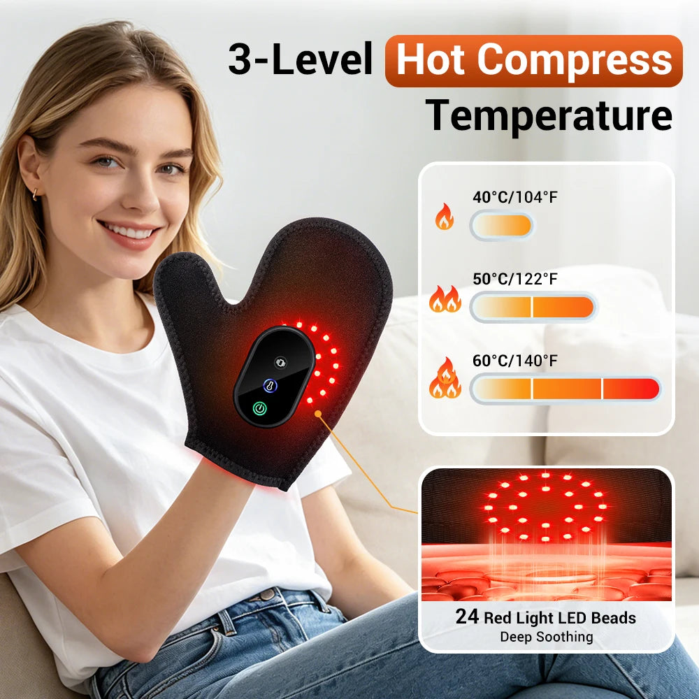 Cordless Heated Glove LED Light Hand Massager Rechargeable Hand Warmer for Wrist Finger Joint Relief Full Wrap Relaxation