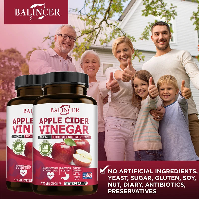 Apple Cider Vinegar Supplement - Fat Burning, Weight Management, Detox, Improves Digestion, Non-GMO- 120 Capsules