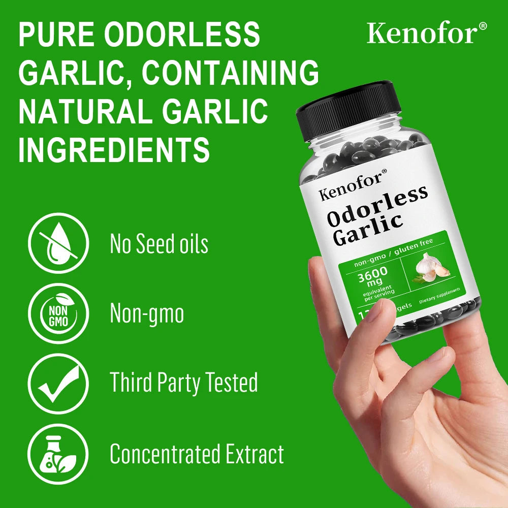 Odorless Garlic Capsules - Supports Immune and Cardiovascular, Cholesterol Health, Antioxidant, Non-GMO, Dietary Supplement