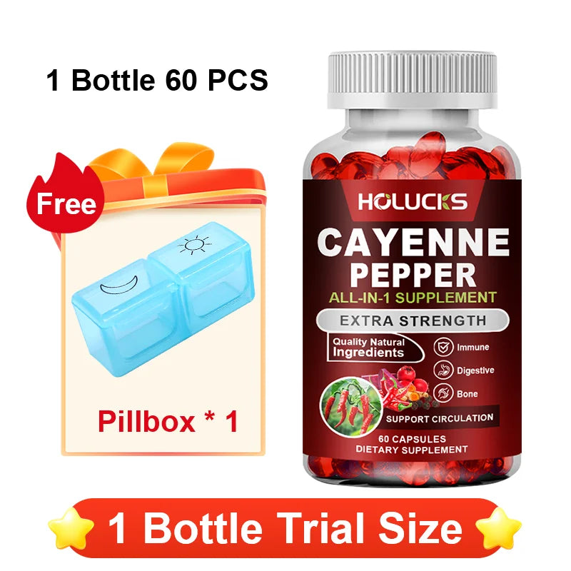 Premium Cayenne Pepper Supplement, with Grape Seed Oil, Turmeric, for Bone & Joint Health, Daily Digestive & Immune Health