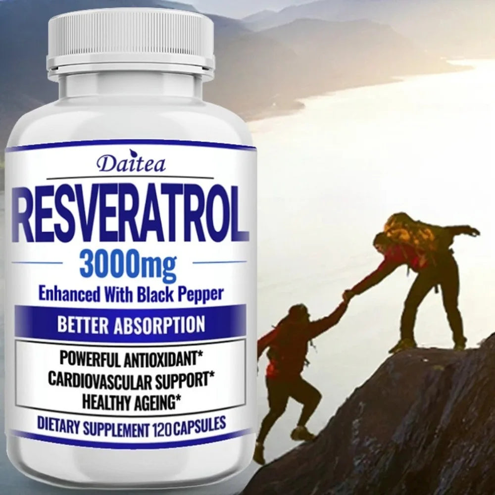 Resveratrol Supplement Capsules - Anti-Aging, Cardiovascular & Joint Support, Skin Health