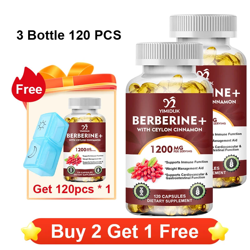 Premium Berberine + Ceylon Cinnamon Supplement, Supports Cardiovascular Health, Glucose Balance, Immunity & Digestive Wellness