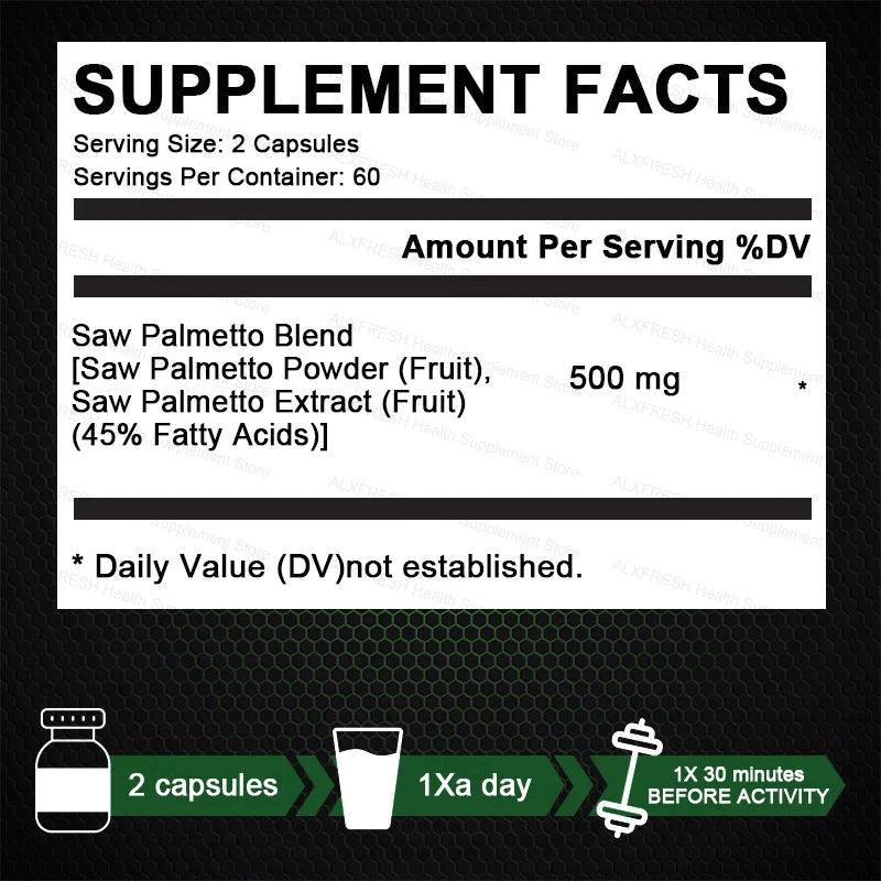 Saw Palmetto Capsules High Potency for Prostate, Urinary Tract ,Bladder Hair Health Supplement