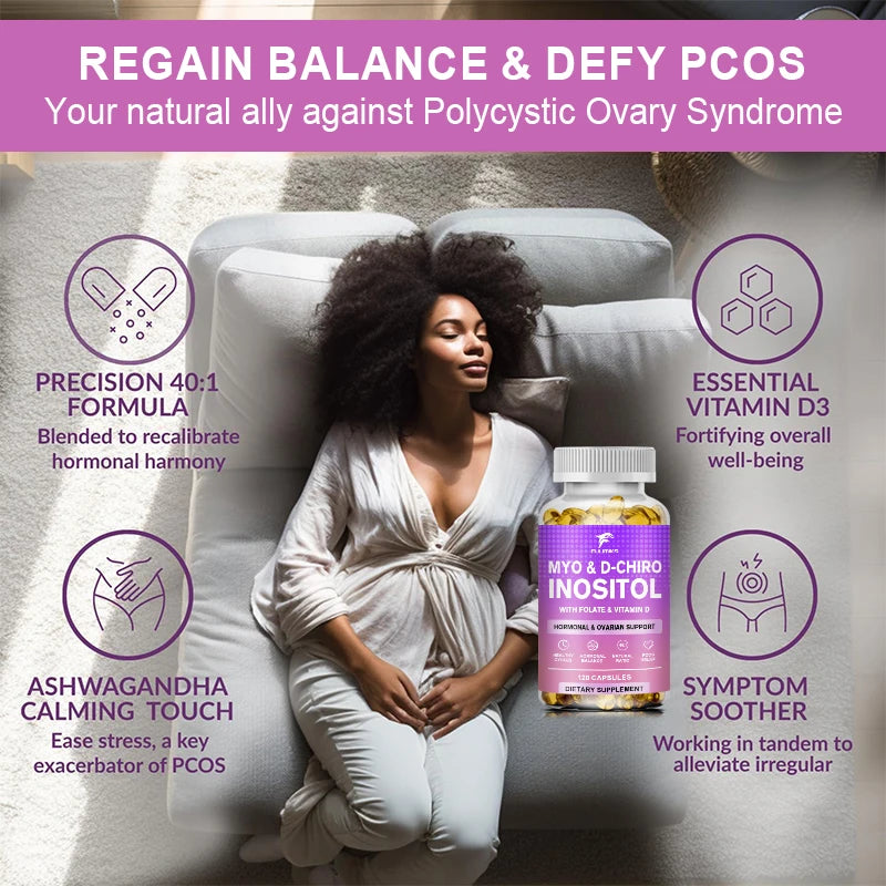 Premium Myo & D-Chiro Inositol Supplement, Support Hormone Balance, Healthy Cycles, Female Ovarian Health & Sugar Cravings