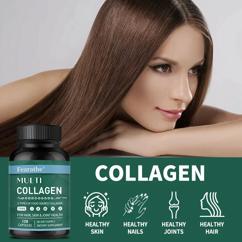 Advanced Multi Collagen with Vitamin C, Hair Skin and Nails Health Vitamins for Women and Men - with Types I II III V X