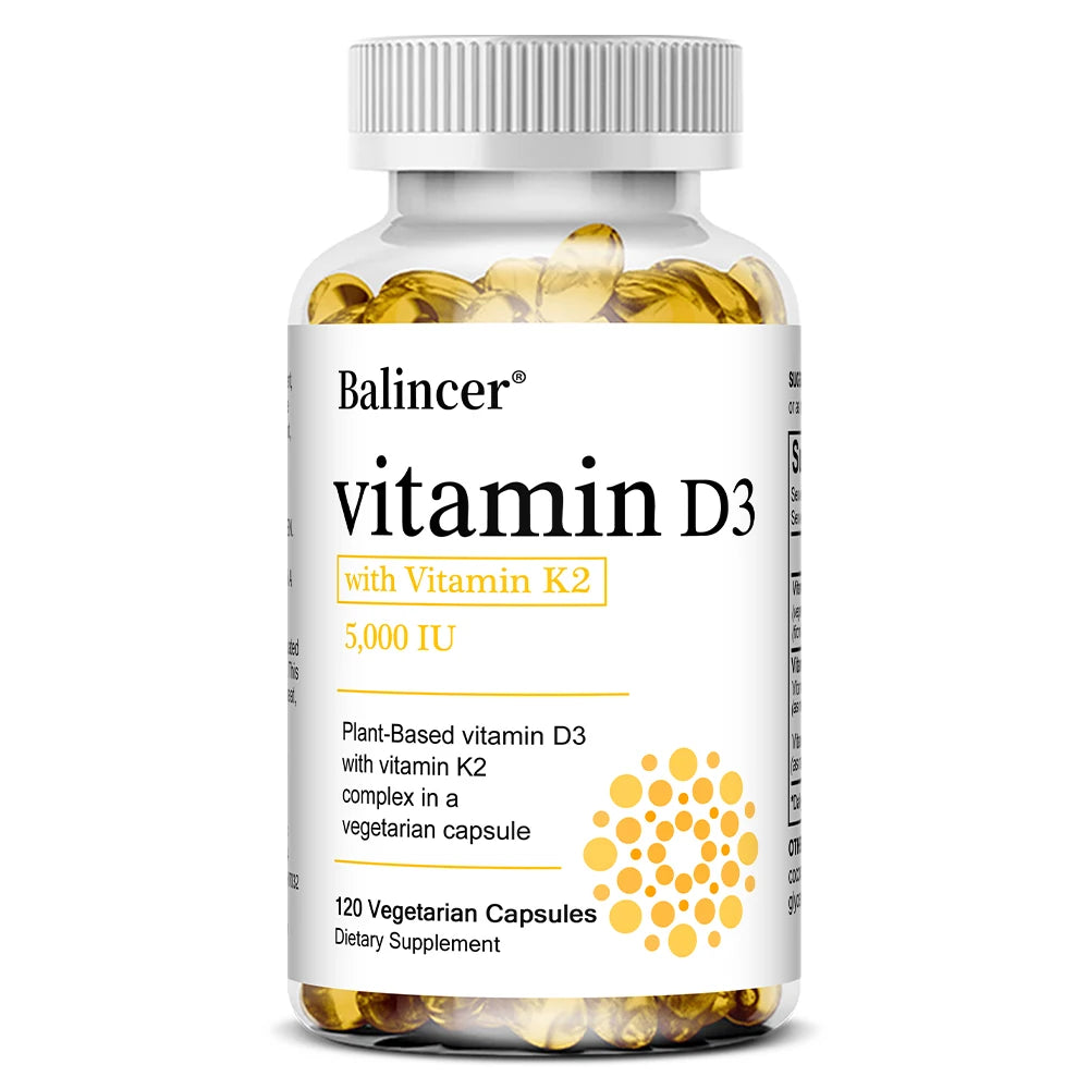 Vitamin D3 5000IU+ K2 (MK7) 1100mcg Capsules - Bone Teeth Joint Heart Circulation & Immunity System Health Support, Vegan