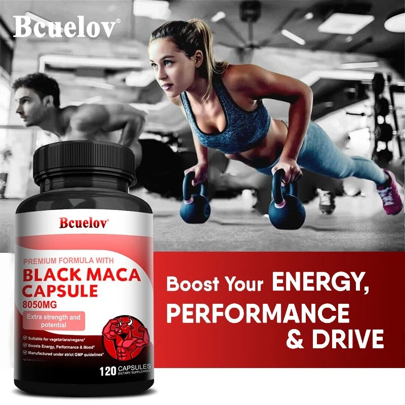Powerful Black Maca Supplement for Men and Women, Improve Energy, Endurance, Muscle Mass Health, Maca Root Vegan Capsule