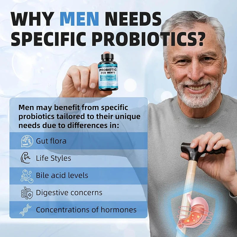 HOLUCKS Men's Probiotic Supplement with Prebiotics & Enzymes, Support Gut Health, Immune System & Daily Overall Wellness for Men