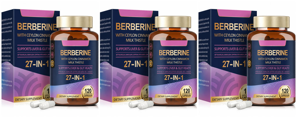 27 in 1 Berberine Supplement with Ceylon Cinnamon, Milk Thistle for Liver Gut Health Immunity Men & Women 120 Vegan Capsules