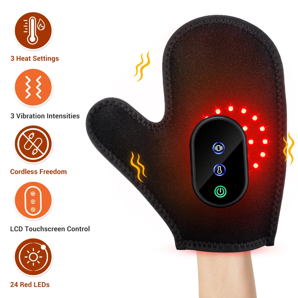 Cordless Heated Glove LED Light Hand Massager Rechargeable Hand Warmer for Wrist Finger Joint Relief Full Wrap Relaxation
