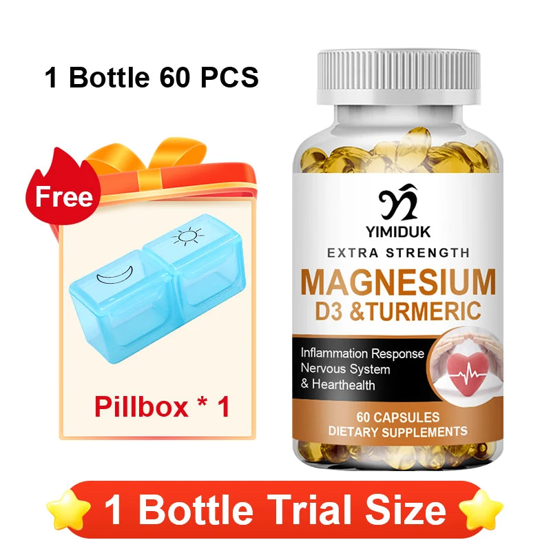 Magnesium Supplement, with Vitamin D3 & Turmeric, Supports Heart Health, Nervous System & Circulatory Function for Men Women