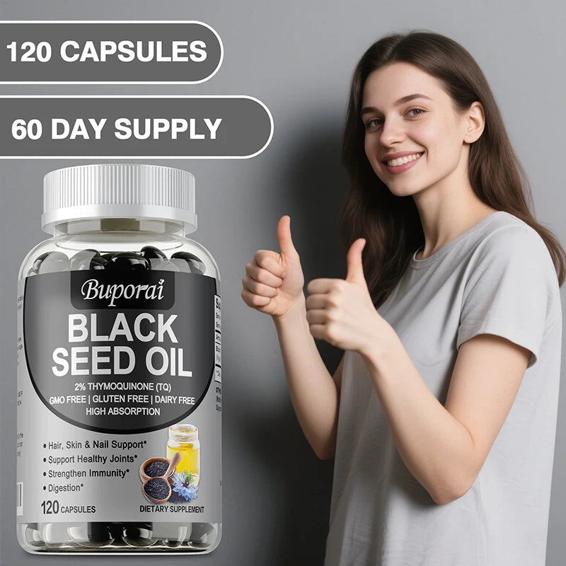 Premium Black Seed Oil 120 Capsules - Support Overall Health | Immune System Support, Non-GMO, Gluten-Free Supplement