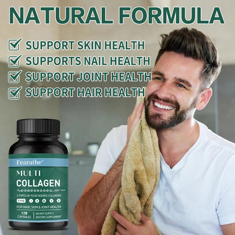 Advanced Multi Collagen with Vitamin C, Hair Skin and Nails Health Vitamins for Women and Men - with Types I II III V X