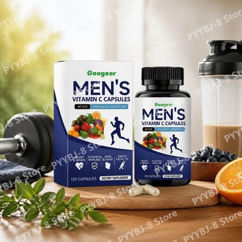 Men's VitaminC Capsule 120Count Dietary Supplement with Sodium Support Skin Hair Health Enhanced Immunity & Nutrient Absorption