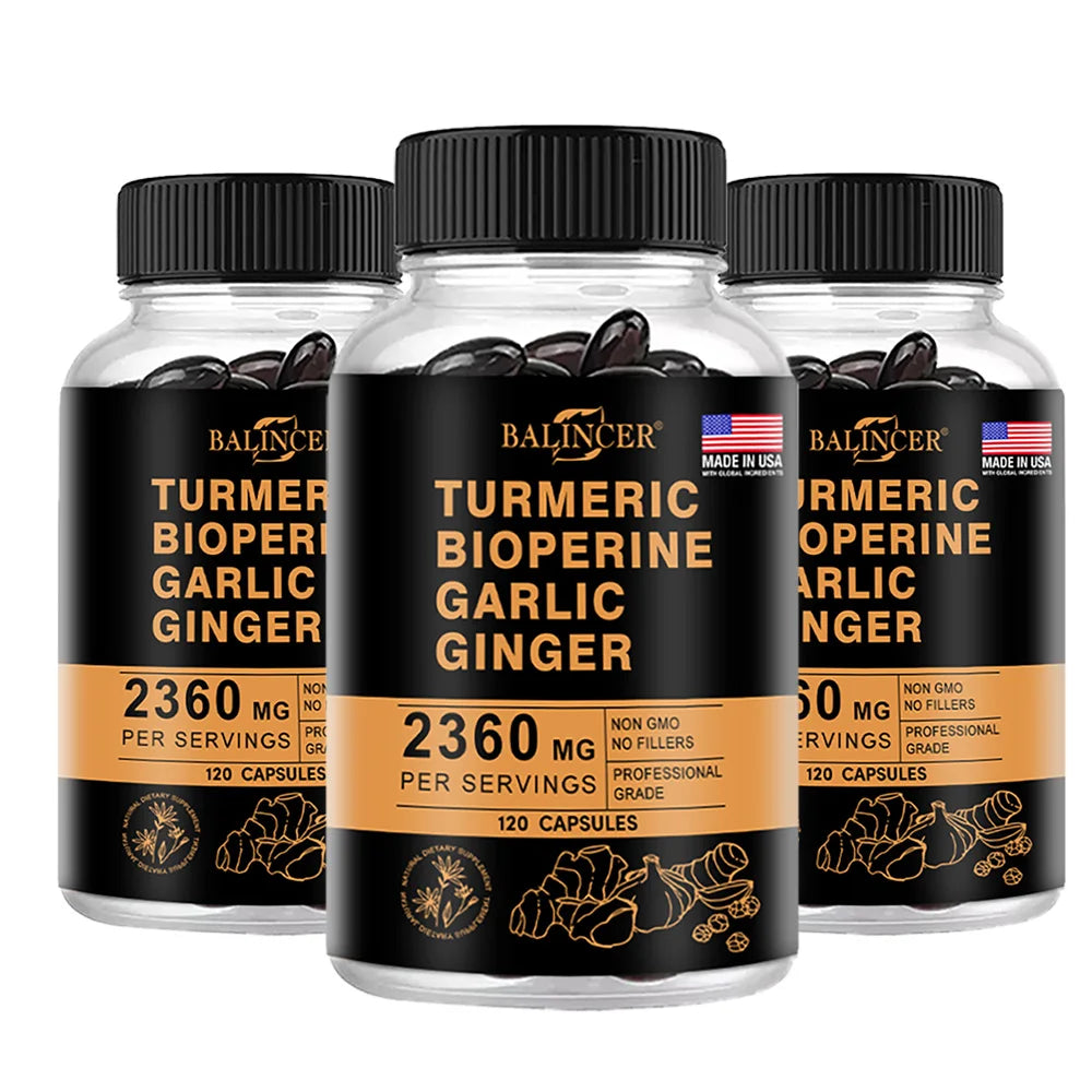 Turmeric Ginger Capsules 2360mg with Curcumin 95%, Garlic & Black Pepper, Joint Support, Digestion & Immune Health Supplement