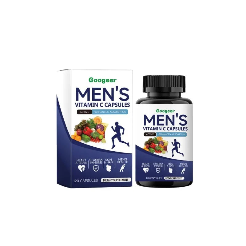 Men's VitaminC Capsule 120Count Dietary Supplement with Sodium Support Skin Hair Health Enhanced Immunity & Nutrient Absorption