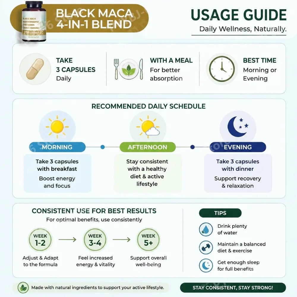 4-in-1 Organic Black Maca Root Ashwagandha Fenugreek Panax Ginseng Capsules 120 Count Male & Female Energy Support Supplement
