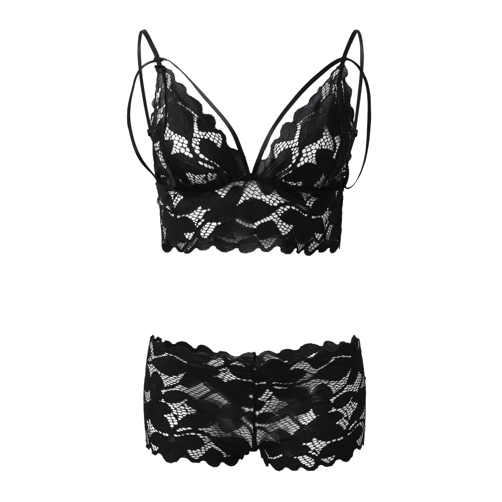 Women Strappy Floral Lace Lingerie Set V Neck Bra High Waist Panty Bow Sheer Mesh Intimate Sleep Honeymoon Bedroom Outfit