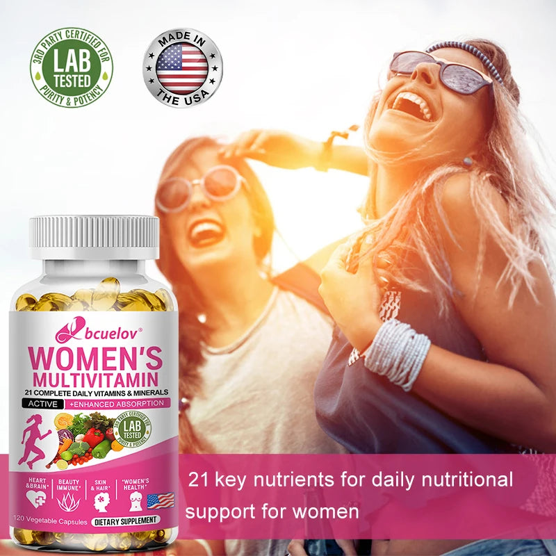 Daily Multivitamin for Women Capsules - Multivitamin and Multimineral Supplement for Skin Hair Health Energy Immune Support