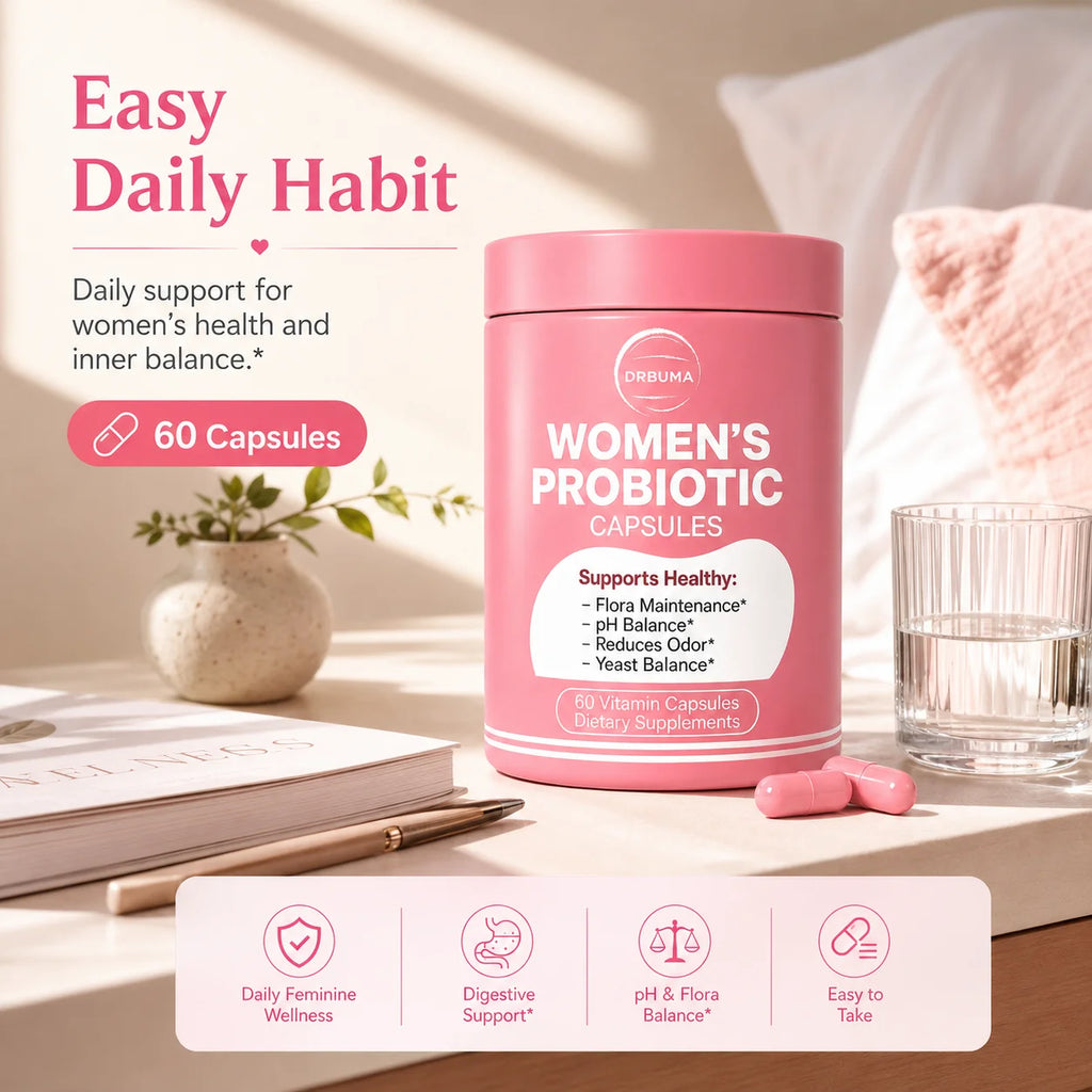 60-Capsule Probiotic Supplement for Women, Ideal Daily Dietary Nutritional Supplement, Portable Pink Bottle, Daily Care Partner for Females, Easy to Carry for Home, Office and Travel Use, Nutritional Supplement for Women’s Vibrant Lifestyle