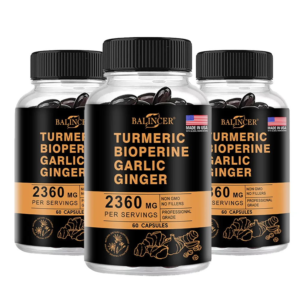 Turmeric Ginger Capsules 2360mg with Curcumin 95%, Garlic & Black Pepper, Joint Support, Digestion & Immune Health Supplement