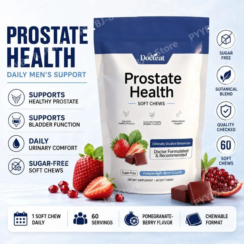 Men's Daily Prostate Health Supplement – Plant Sterols Beta-Sitosterol Zinc Vitamin C Selenium 60 Soft Chews Pomegranate-Berry
