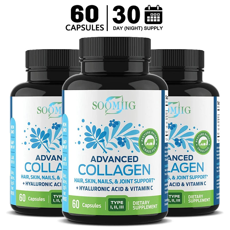 Multi Collagen Capsules, Hydrolyzed Collagen Supplement for Hair Skin Nails Joint & Bone Health, Anti-Aging Antioxidant Support