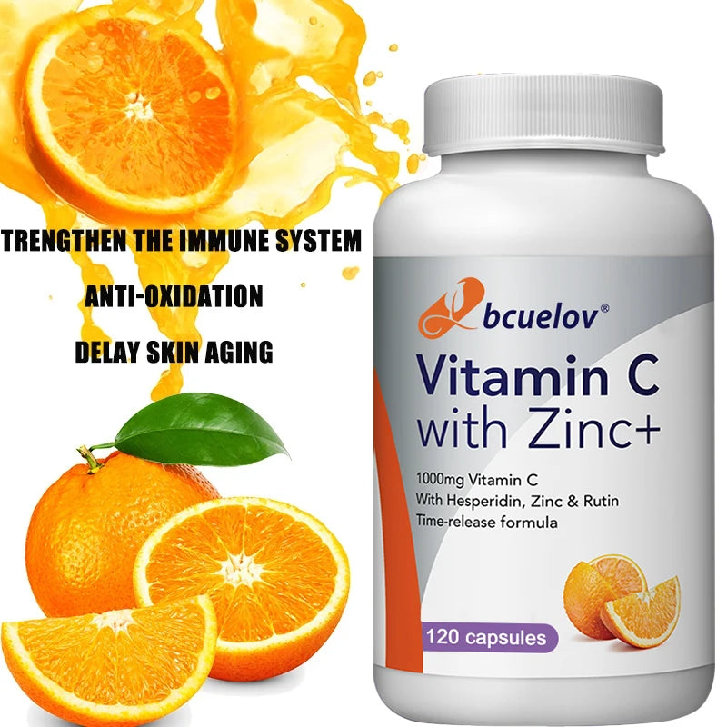 Organic Vitamin C + Zinc Capsules, High Absorption Immune Support, Antioxidant, Collagen Health Supplement - 30/60/120 Counts