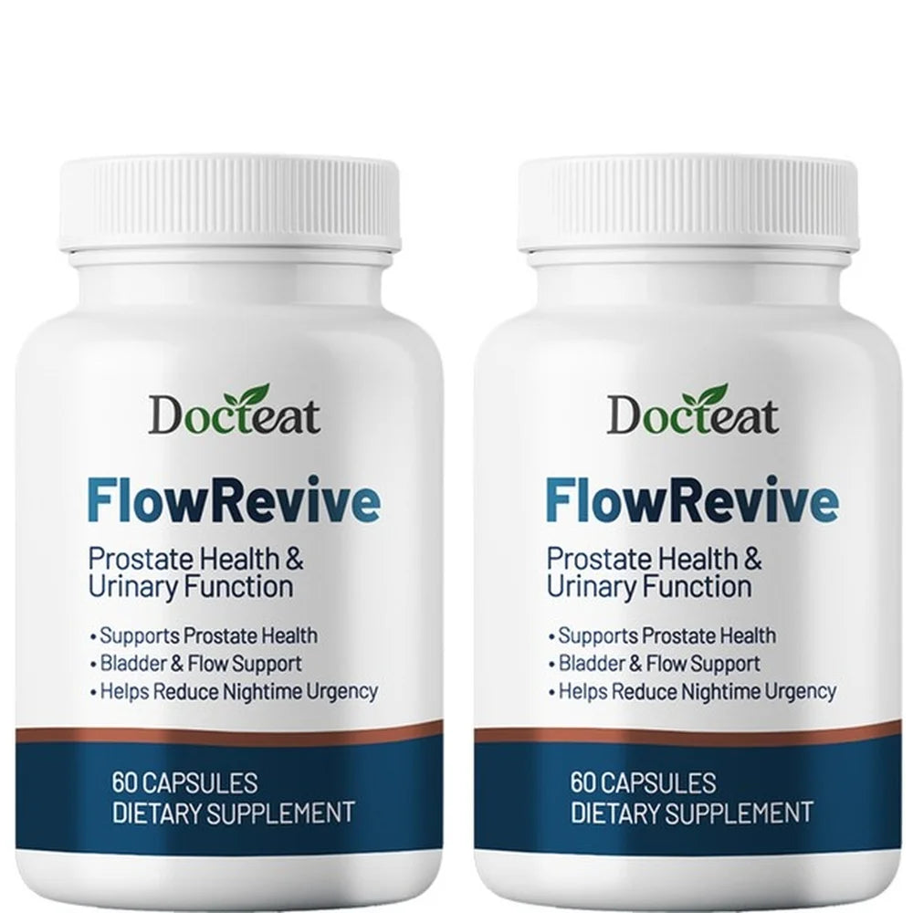 Docteat FlowRevive Men’s Saw Palmetto Prostate Health Supplement with Beta Sitosterol Pygeum Quercetin Curcumin 60 Capsules
