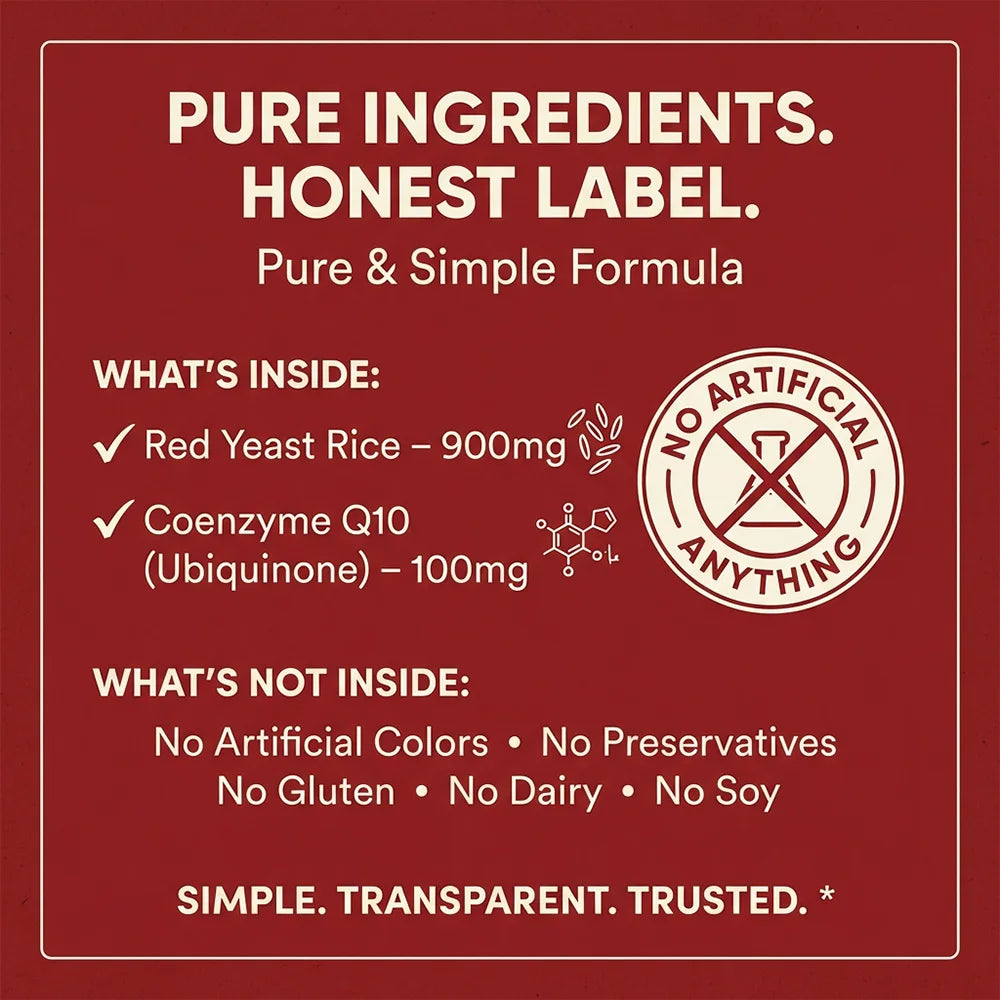 CoQ10 + Red Yeast Rice Supplement, for Cardiovascular & Heart Health, Anti-Aging, Energy Boost, Promote Vitality, Non-GMO
