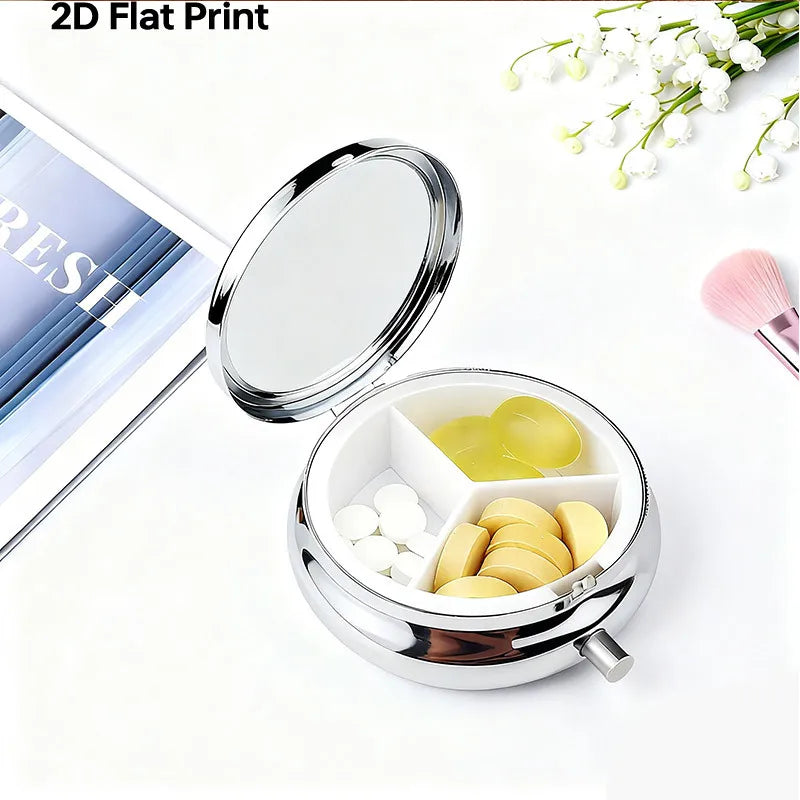 Portable Mini Metal Pill Box Blue Hydrangea Floral 3 Compartment Medicine Case Travel Pill Organizer Small Pocket Vitamin Storage Holder for Purse Floral Pattern Medicine Dispensing Container Compact Durable Health Care Gift for Women Mom