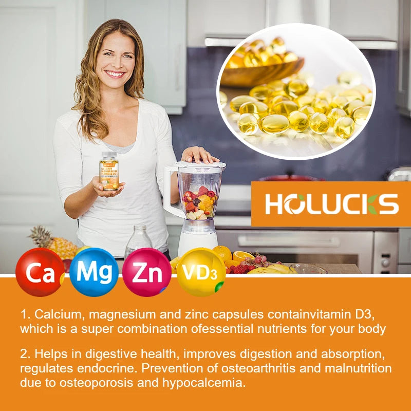 Calcium Magnesium Zinc Supplement, with Vitamin D3, Supports Strong Bones & Teeth, Muscle Health, Immunity & Enhanced Absorption