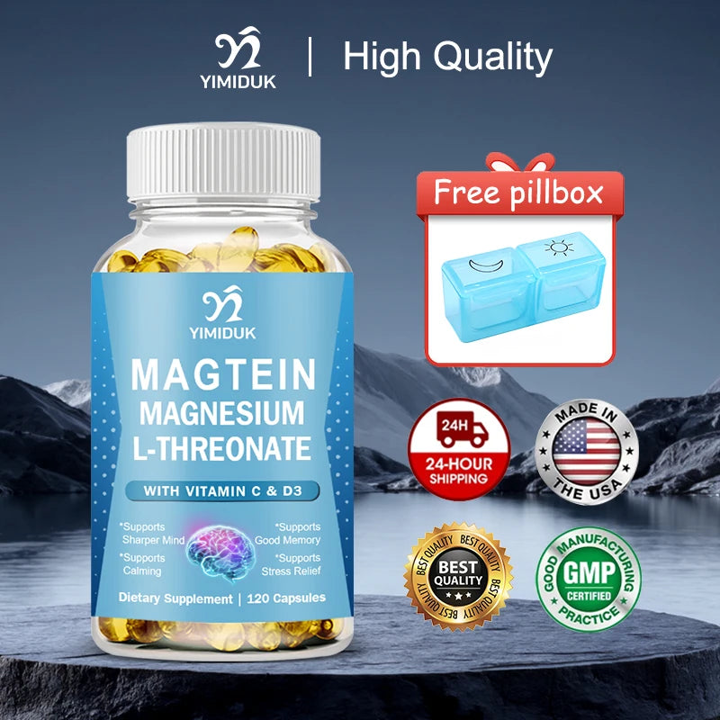 Magnesium L-Threonate Capsules With Vitamin C, Support Focus, Calming Sleep & Brain Health Formula, Men & Women