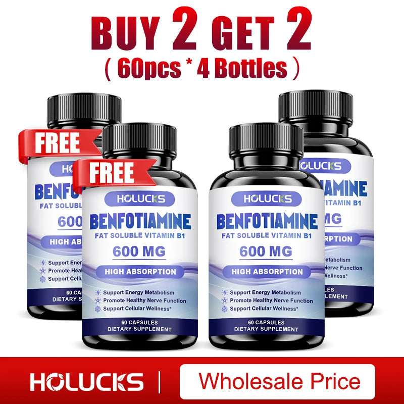 Benfotiamine Capsules, with Fat-Soluble Vitamin B1, Support Nerve Health, Energy Metabolism & Cellular Wellness for Men & Women