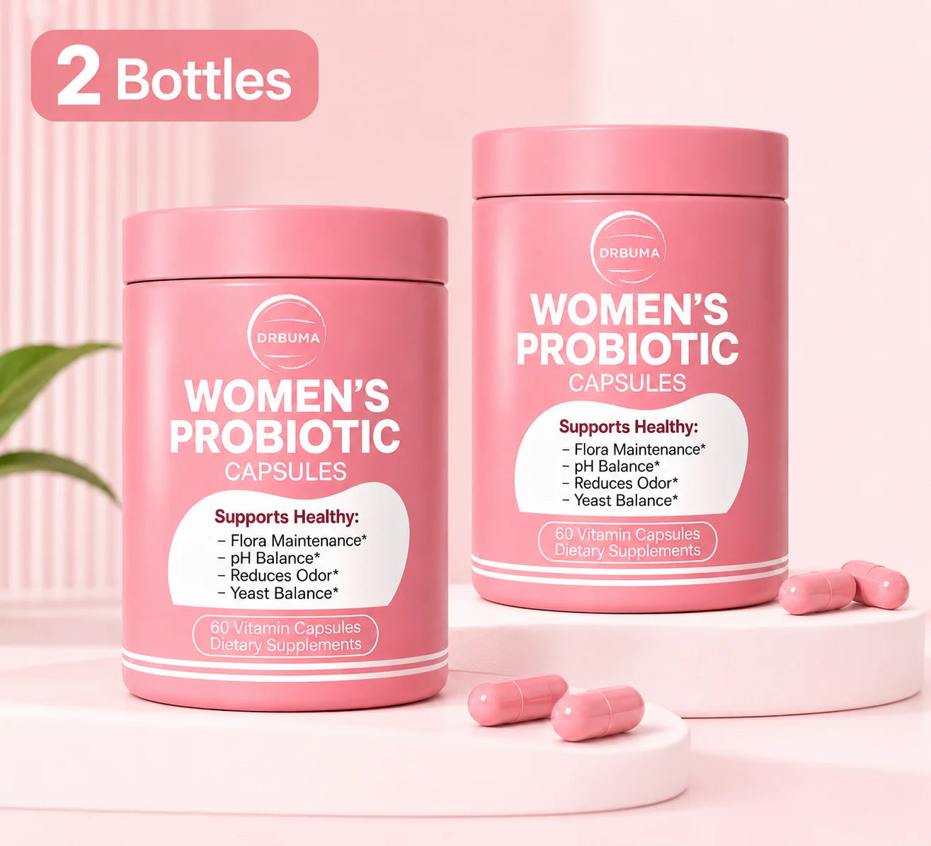60-Capsule Probiotic Supplement for Women, Ideal Daily Dietary Nutritional Supplement, Portable Pink Bottle, Daily Care Partner for Females, Easy to Carry for Home, Office and Travel Use, Nutritional Supplement for Women’s Vibrant Lifestyle